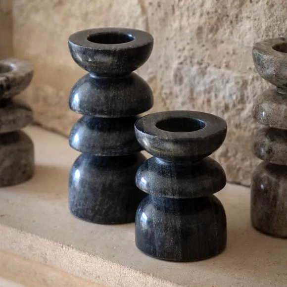 Set of 2 Azuaga Marble Candlestick Holders