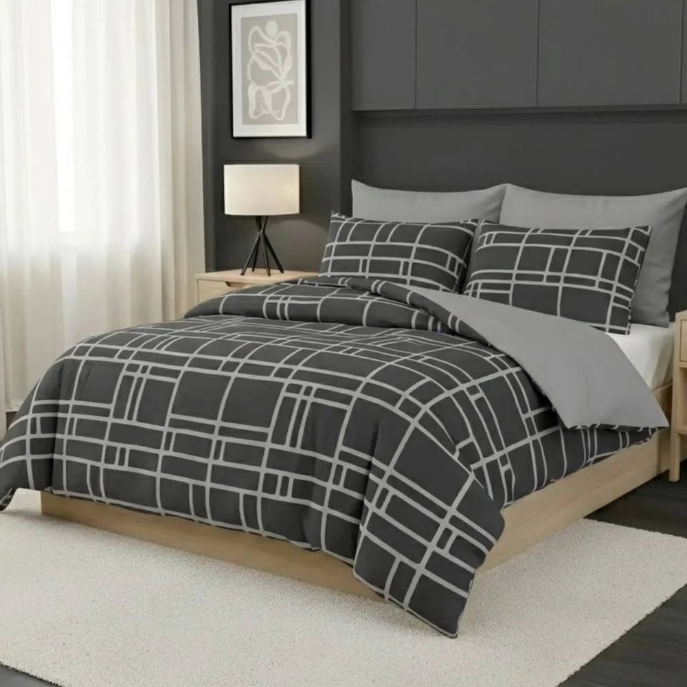 Pamposh Luxury Duvet Cover Set King Size Reversible Quilt Covers in Charcoal