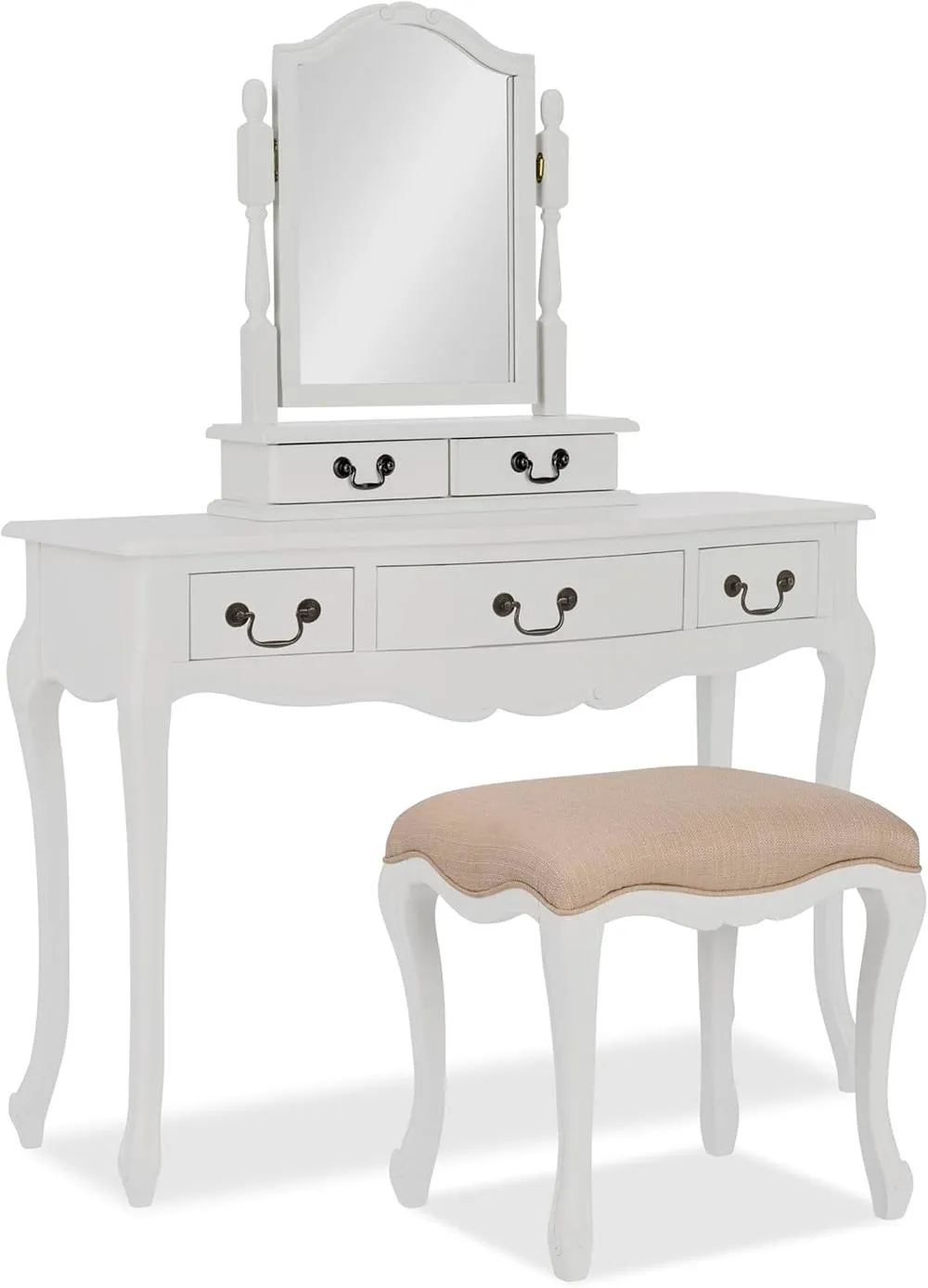 Statement Furniture Juliette Dressing Table Set (Stool, Table, Trinket Mirror) in White 3