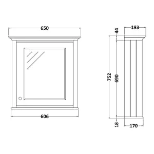 Bayswater Pointing White Bathroom Mirror Cabinet - 600mm 2