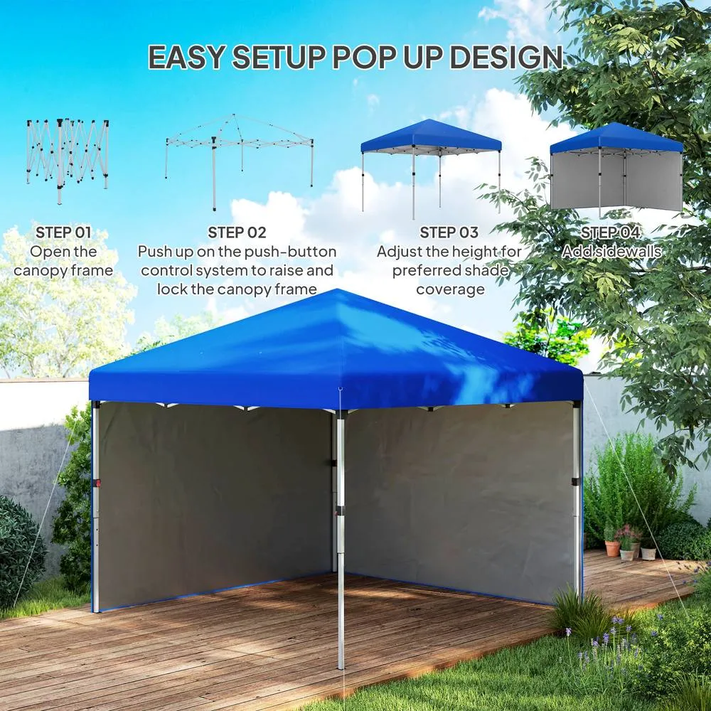 OUTSUNNY 3x3 (M) Pop Up Gazebo Party Tent w/ 2 Sidewalls, Weight Bags in Blue 6