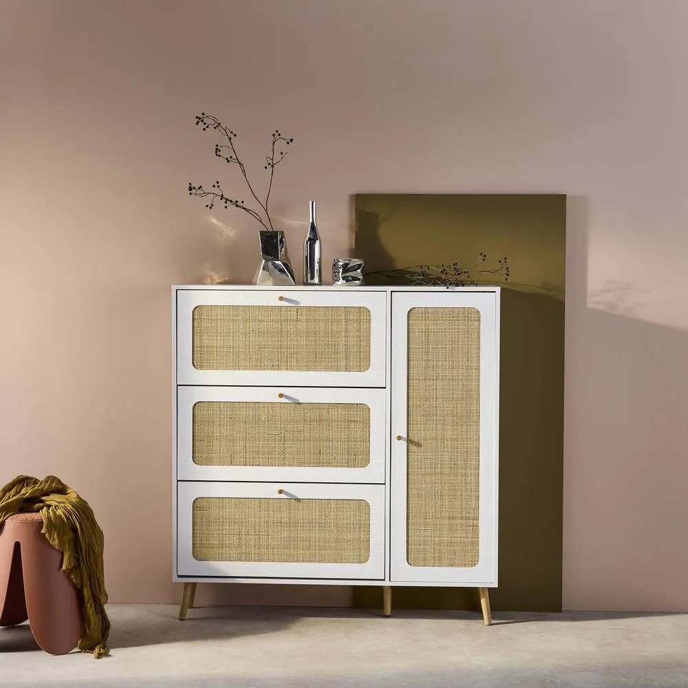 sweeek Canework shoe cabinet with 3 drawers in Off-White 4