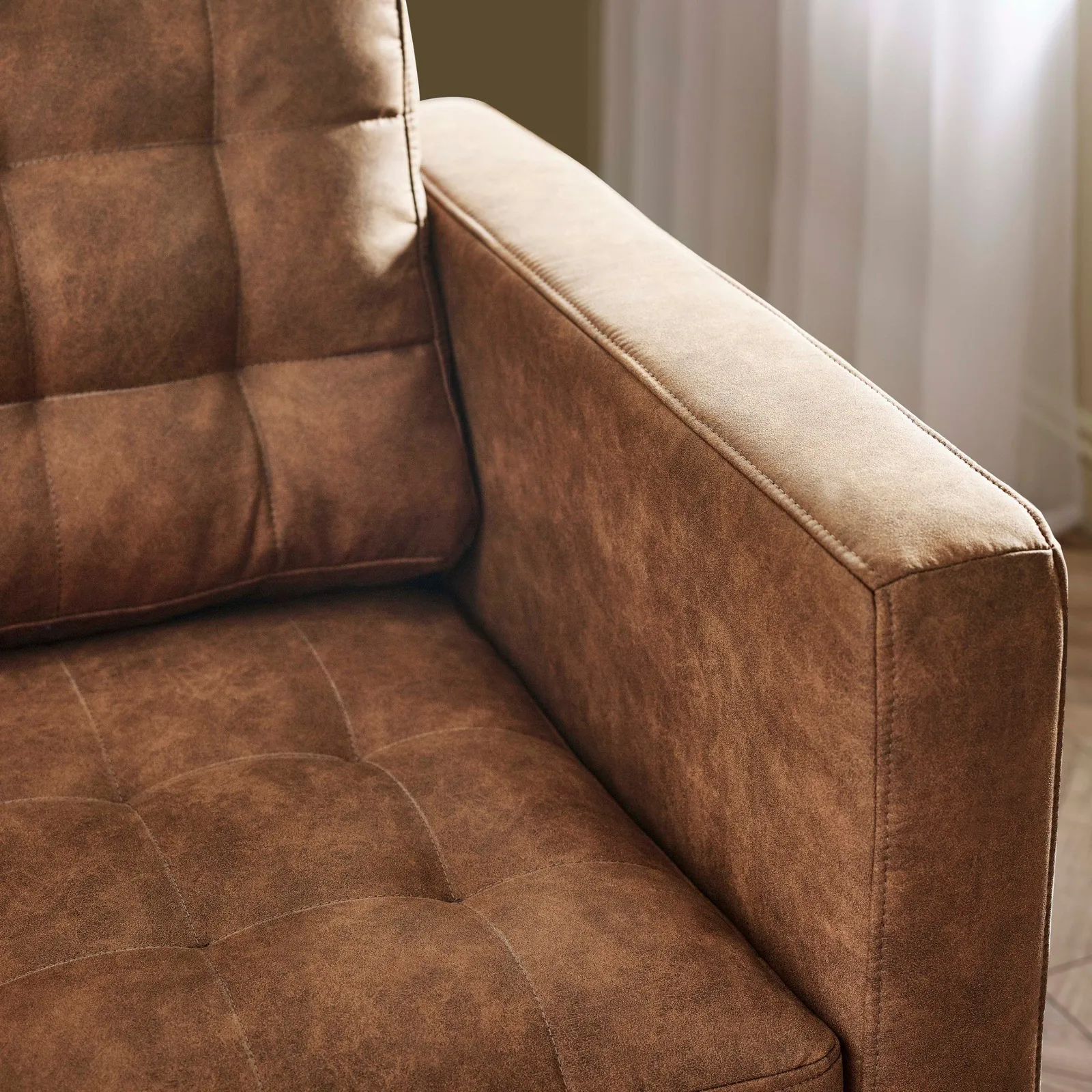 FurnitureboxUK Jade Brown Faux Leather 3 Seater Sofa in Tan 6