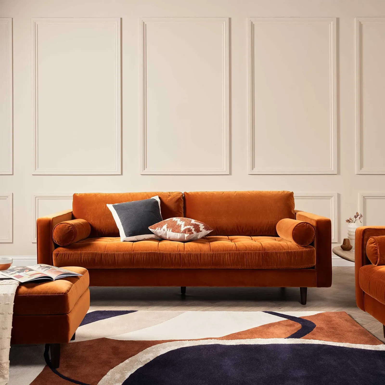 Hemingway 3 Seater Sofa, Orange Velvet | Barker & Stonehouse 2