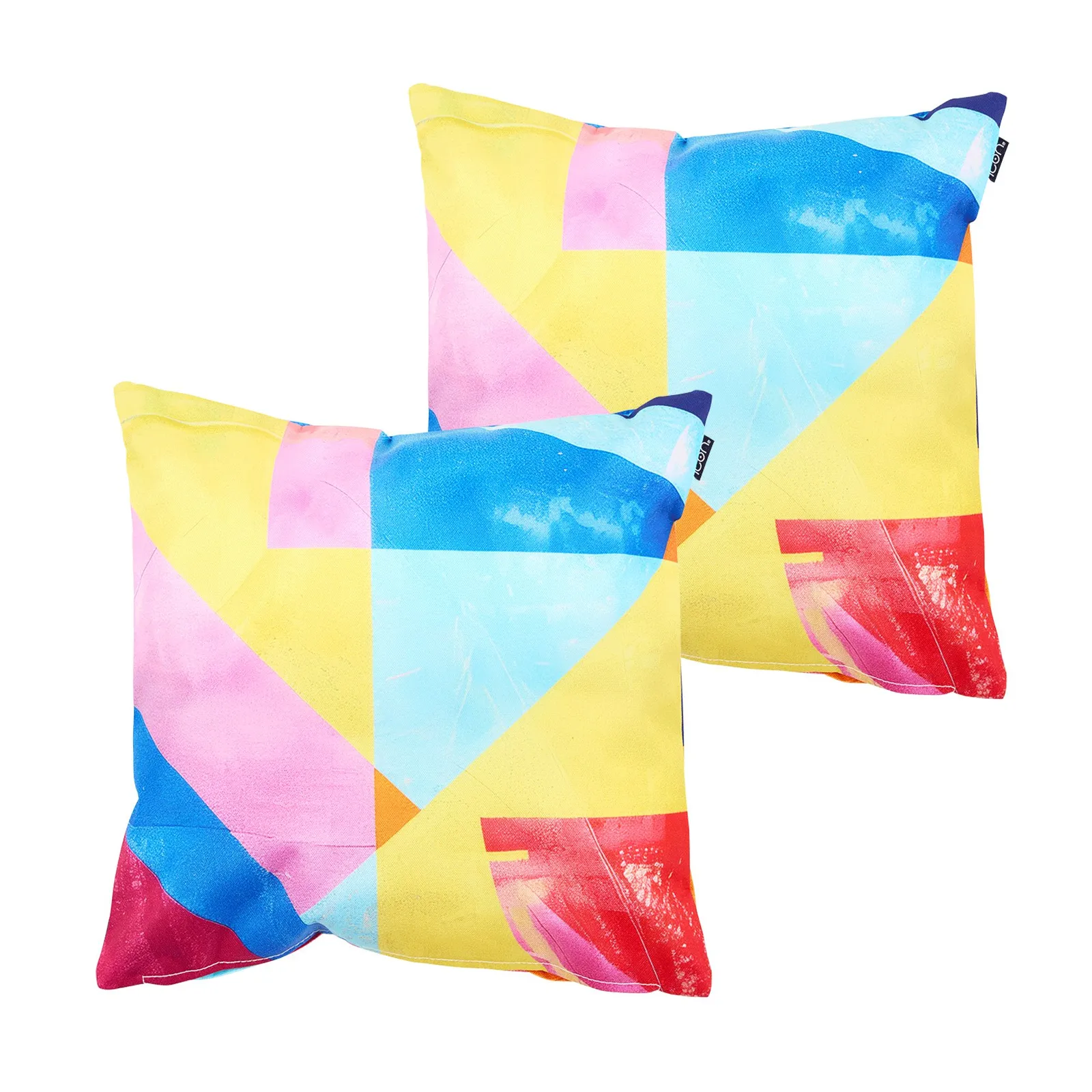 icon Indoor & Outdoor Abstract Leaf Waterproof Cushion 2x Blue Double Sided Print in Black