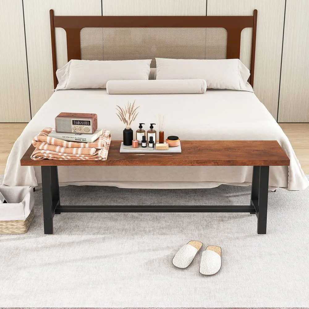Costway 153CM Dining Bench Wooden 3 Person Entryway Shoe Bench 5