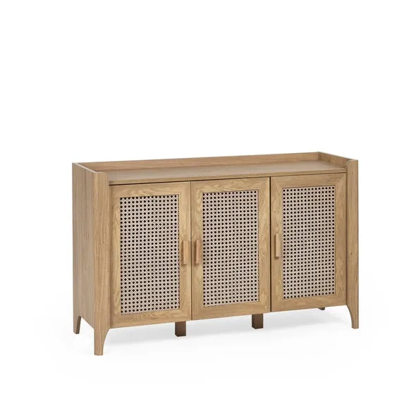 Sydney 3 Door Oak Effect Sideboard with Rattan Print 2