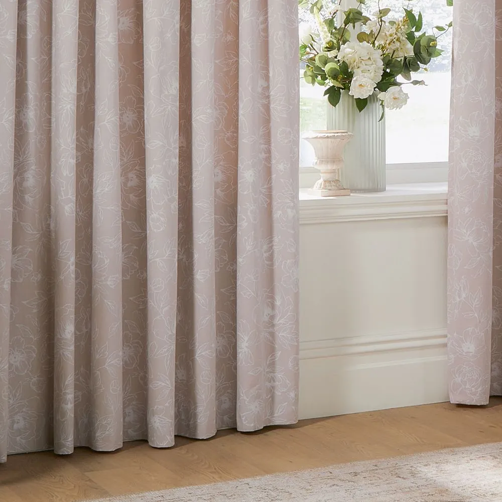 Wylder Bella Floral 100% Cotton Pencil Pleat Curtain Pair in Natural 4
