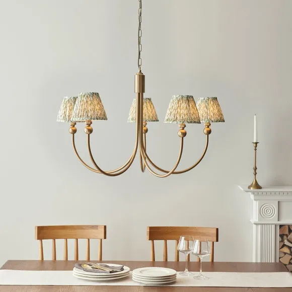 Vogue Javier 5 Light Adjustable Curve Pendant Light with Green Leaf Lamp Shades