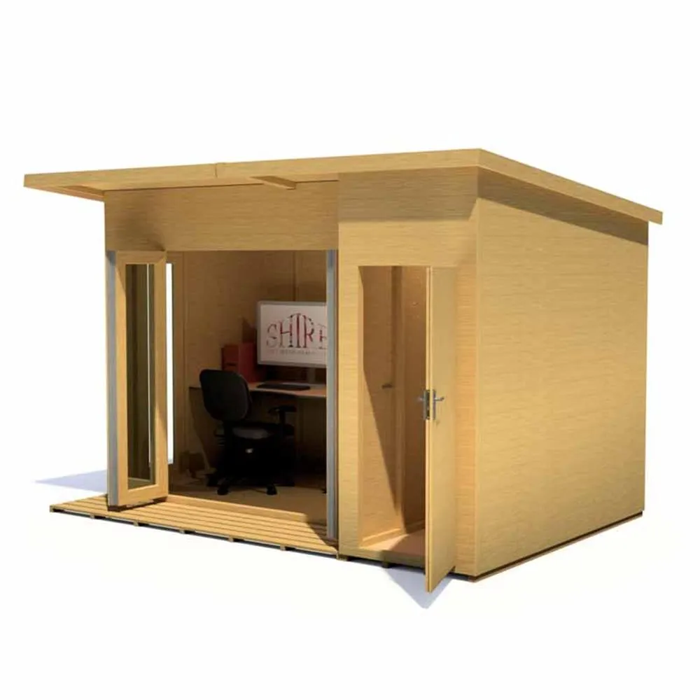 Shires Aster 12x8 ft Bi-Fold Doors & Single Door - 2 Windows Summerhouse in Brown 3