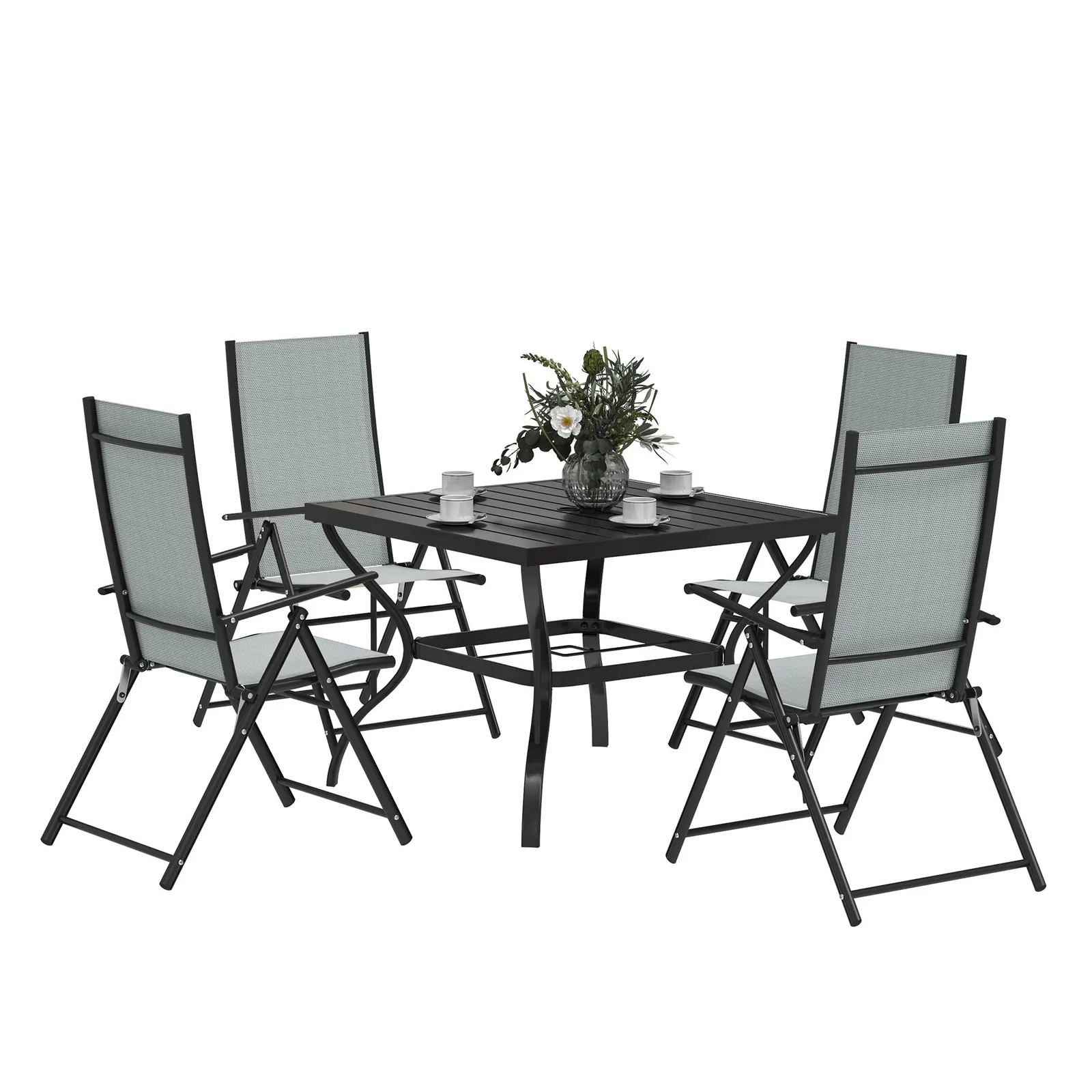 OUTSUNNY 5 PCs Garden Dining Set, Folding Chairs & Metal Top Table, Grey 2