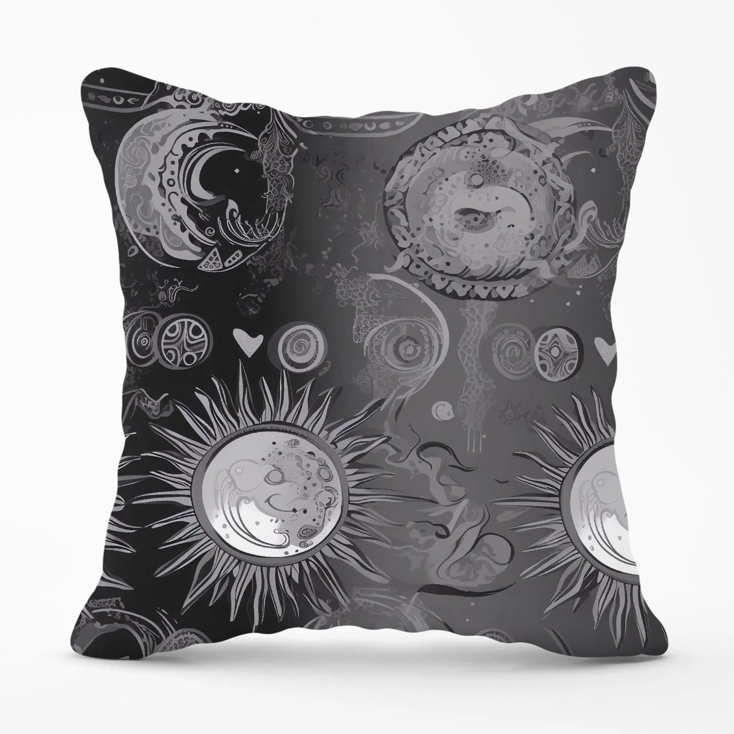Warren Reed - Designer Black Grey Abstract Sun & Moon Outdoor Cushion