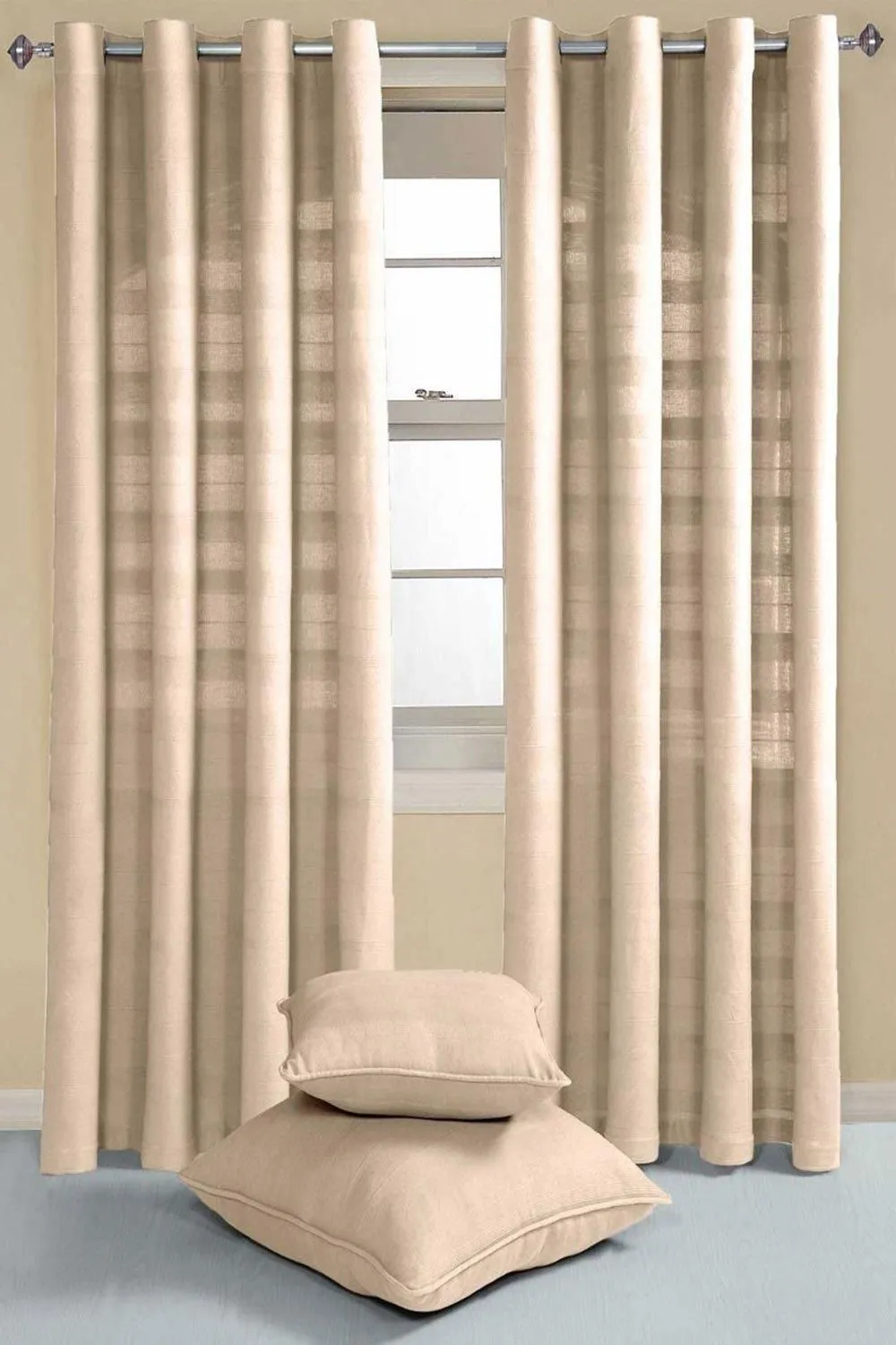 Homescapes Cotton Rajput Ribbed Curtain Pair in Natural 2