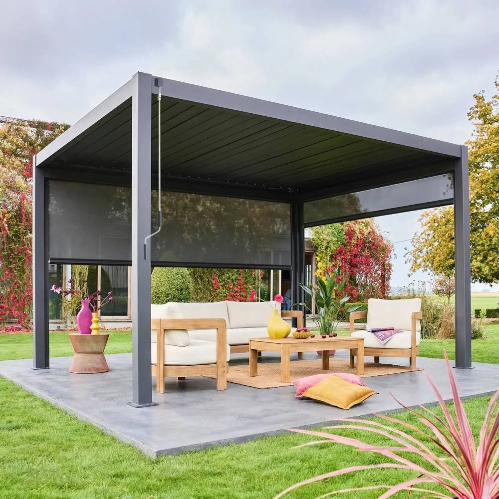 sweeek Louvered pergola aluminium 4 x 3m with a 3m blind & a 4m blind in Dark Grey 6