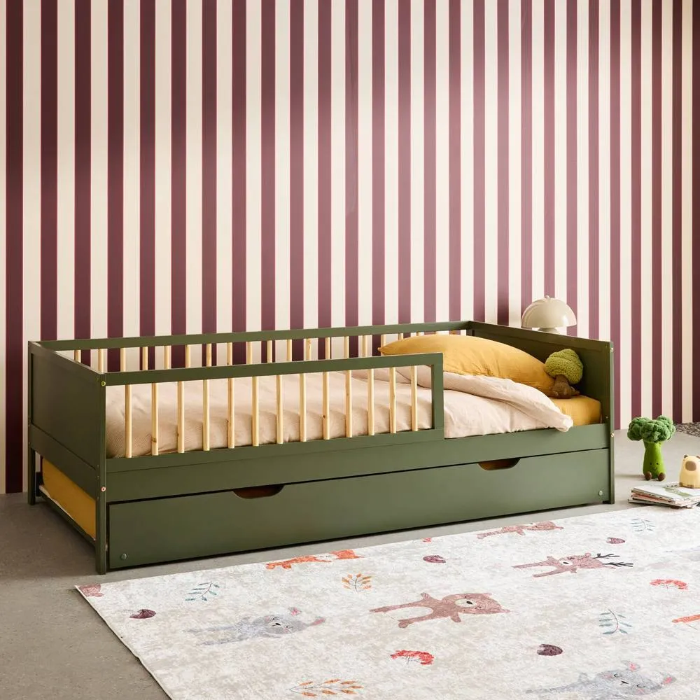 sweeek Children's bed 90 x 190 cm natural pine with slatted base & bed in Green 6