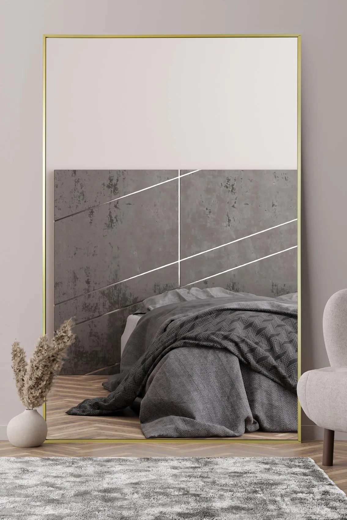 MirrorOutlet Gold Aluminium Edged Wall Leaner Mirror 68" X 43" (174 X 110CM)