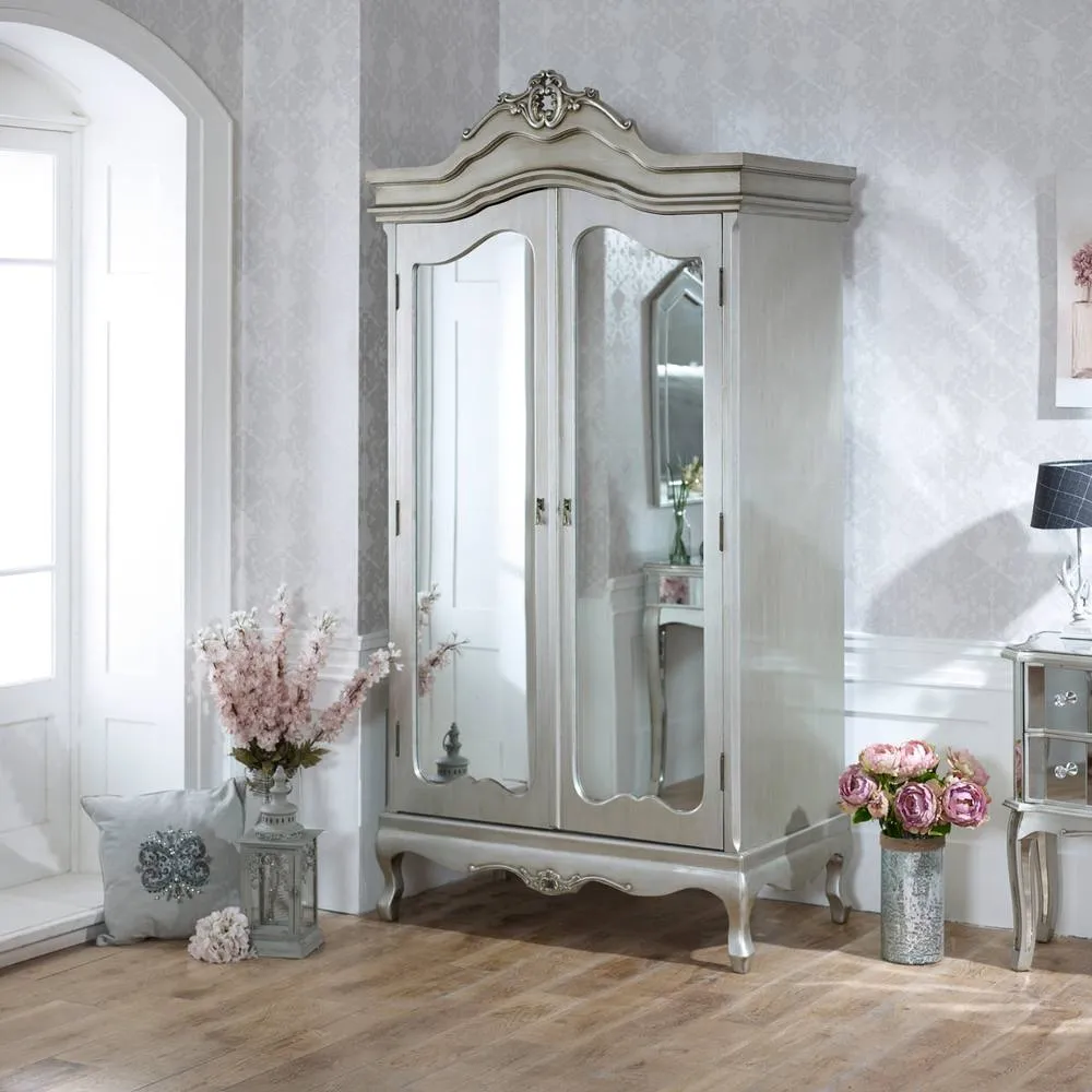 Melody Maison Mirrored Wardrobe & Chest Of Drawers - Tiffany Range in Silver 6