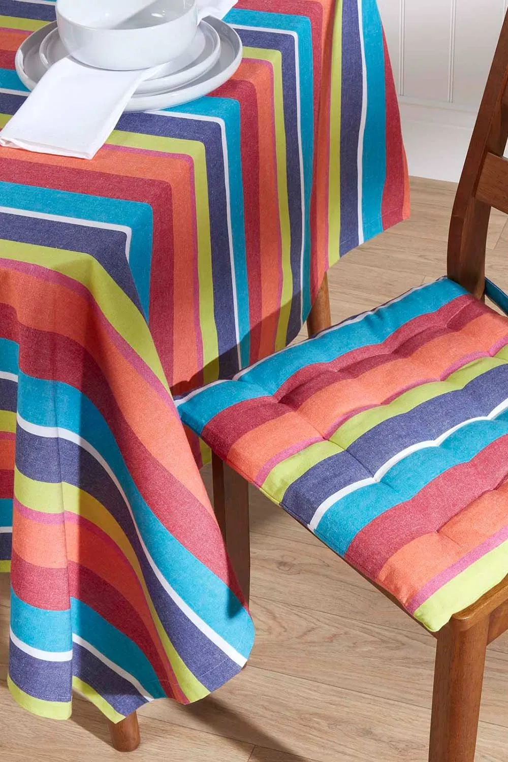 Homescapes Seat Pad Luxury Cotton Multi Striped Indoor Outdoor Garden Cushion, 40cm 2