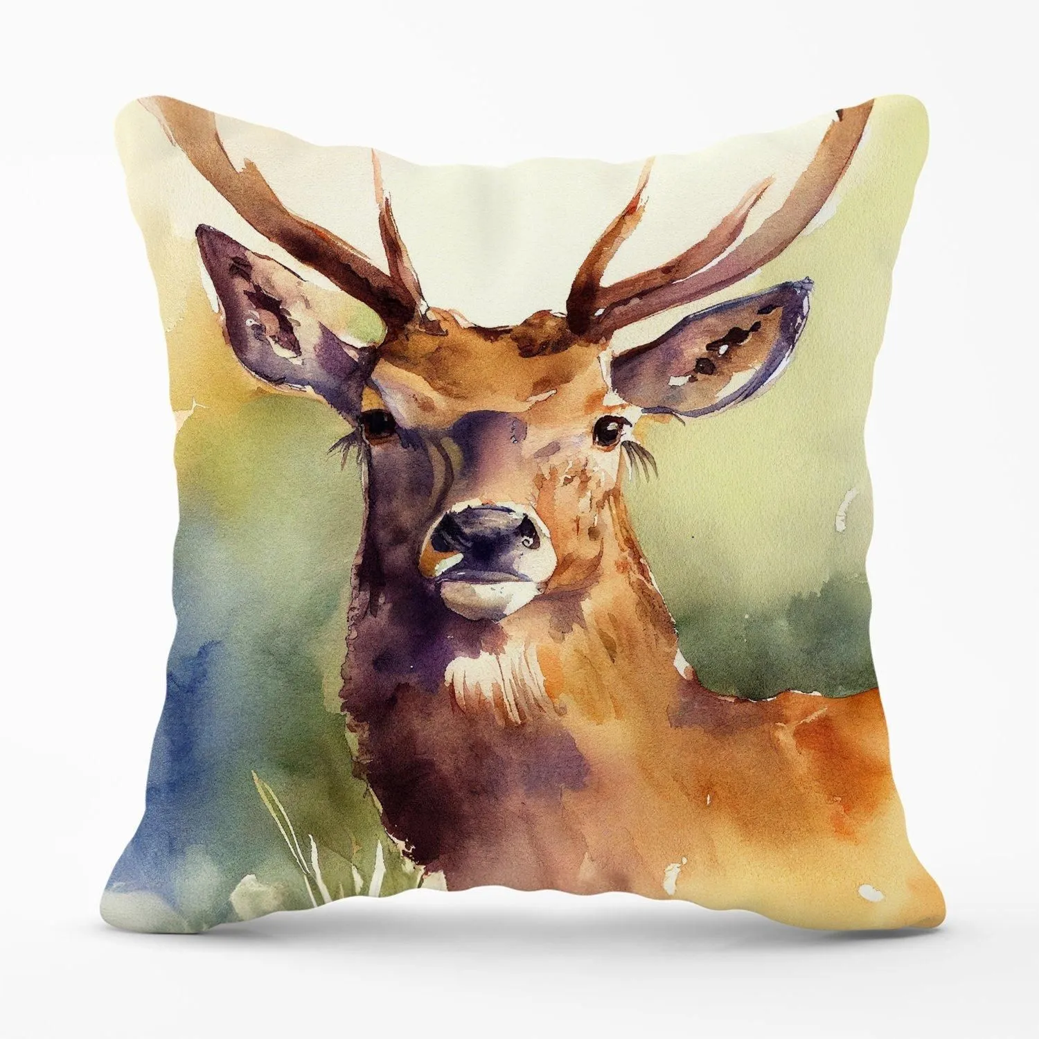 Warren Reed - Designer Splendid Stag Watercolour Outdoor Cushion in Brown