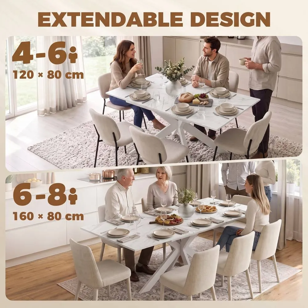 HOMCOM Extendable Dining Table for 4-8 People, Marble Effect in White 4