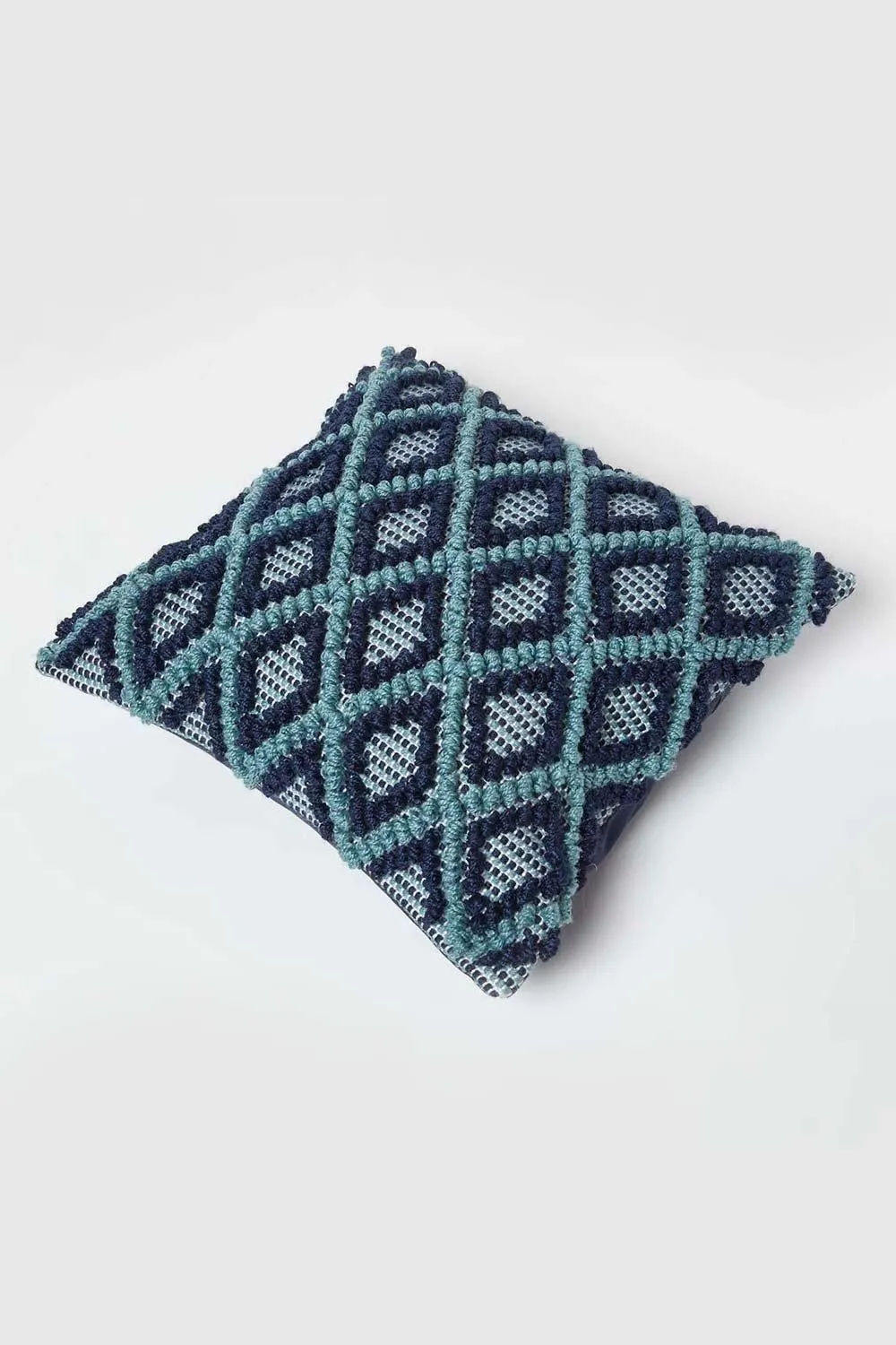 Homescapes Tula Handwoven Textured Navy & Teal Cushion 5