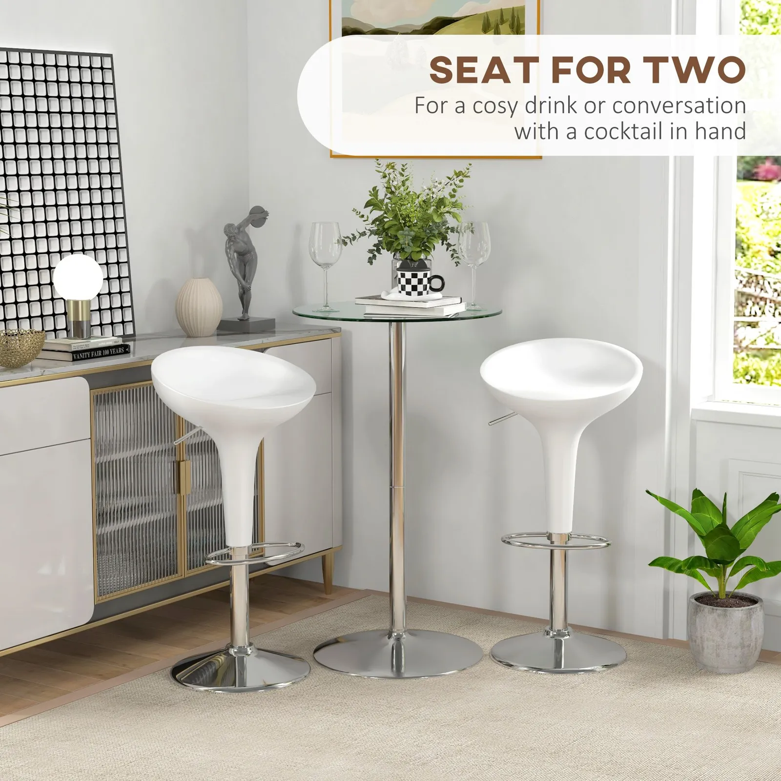 HOMCOM Round Bar Table with Glass Top & Steel Base for Home Bar in Clear 4