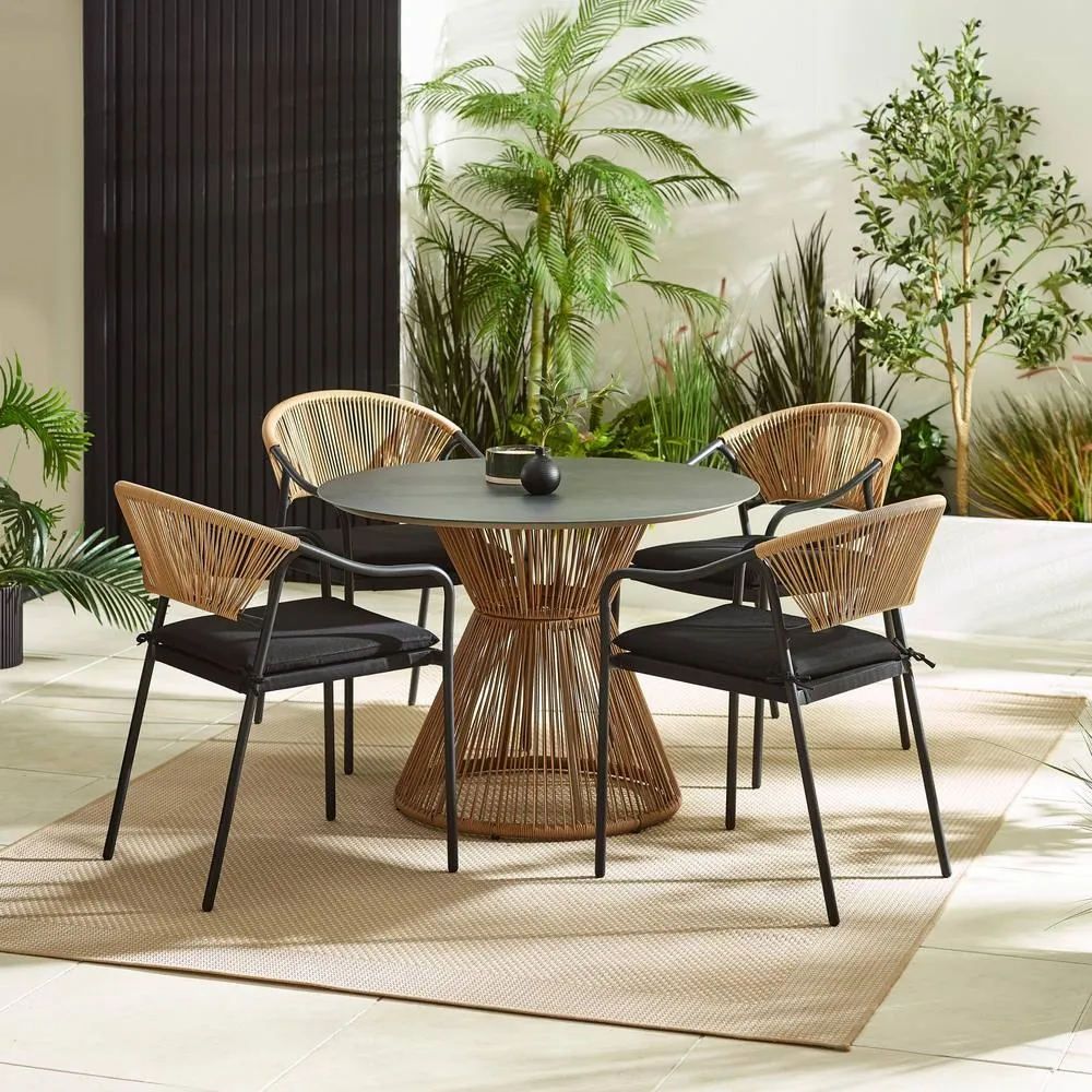 FurnitureboxUK Lanai Rattan Round Garden Dining Table in Black 5
