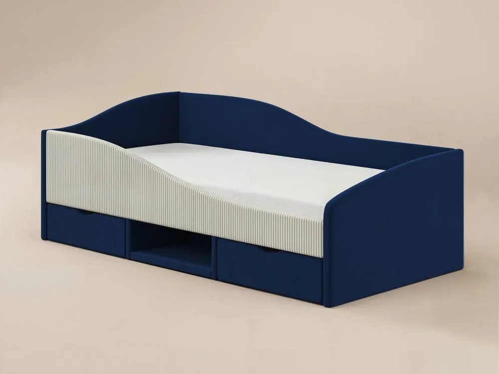 Flair Aubrey Velvet Storage Low Sleeper Bed with Beige Cord in Blue 6