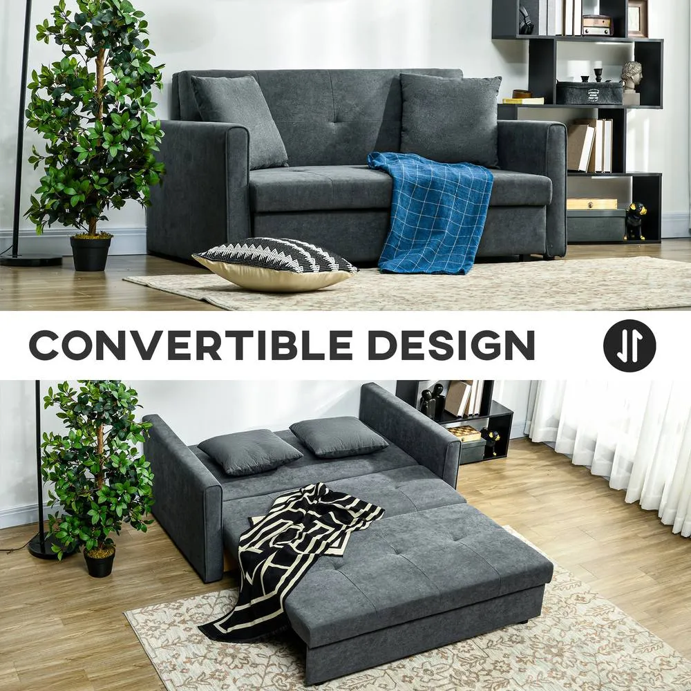 HOMCOM Modern Snow Flannel Loveseat Sofa Sleeper with 2 Cushions, Dark Grey 4