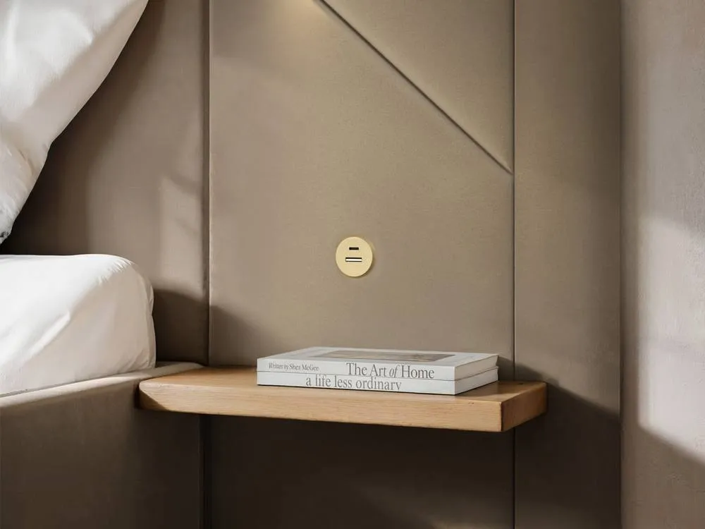 Flair Alice Hotel Ottoman Bed with USB Gold Lights Beige Velvet 4