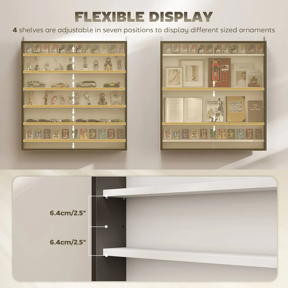 HOMCOM 7-Tier Wall Display Cabinet w/ Adjustable Shelves Glass Doors 4