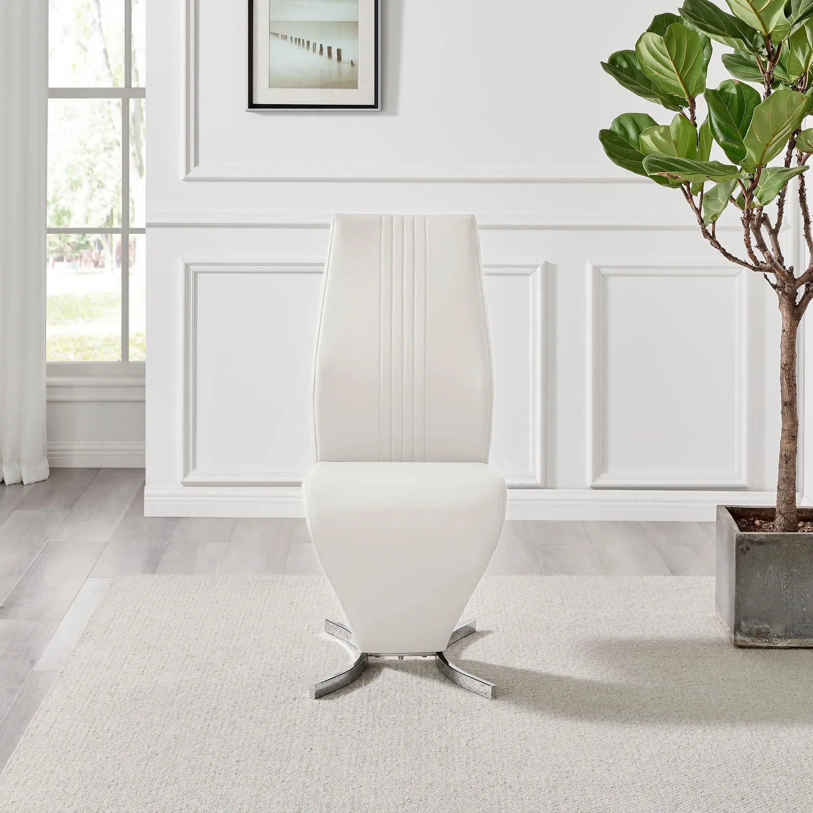 FurnitureboxUK Set of 2 Willow Contemporary Z Shaped Faux Leather Dining Chairs With Silver Chrome Metal Legs in White 4