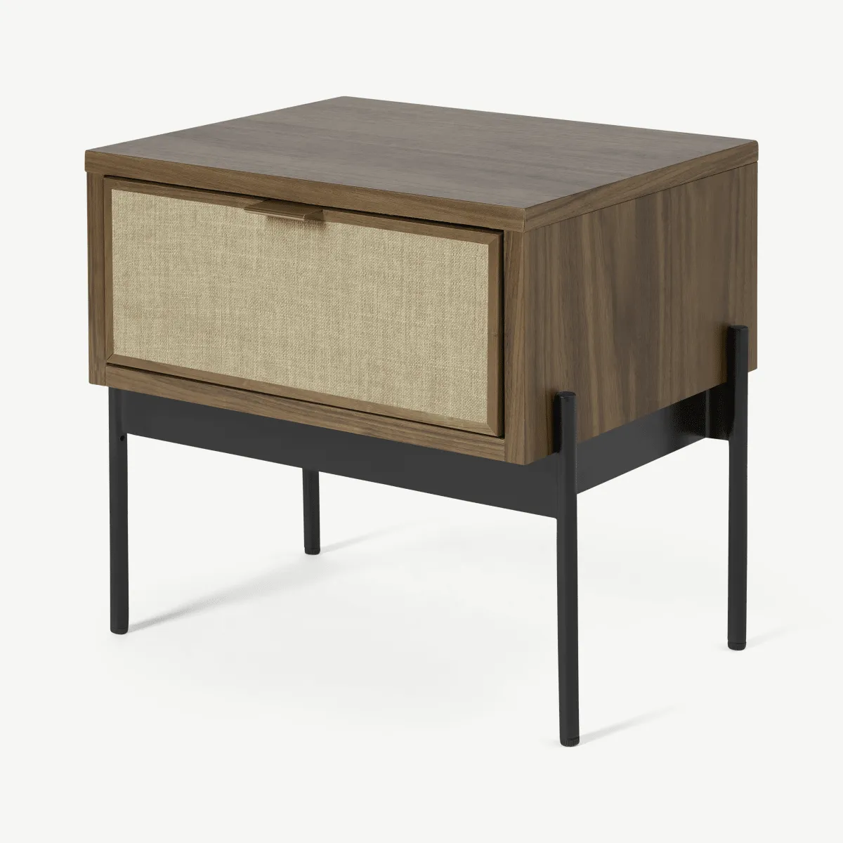 Balmore Bedside Table, Walnut & Hessian