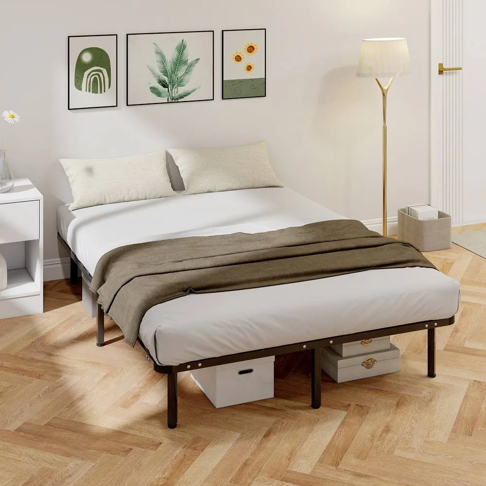 HOMCOM 4ft6 Double Bed Frame, Metal Platform Bed Frame with 28 Wood Slats in Black