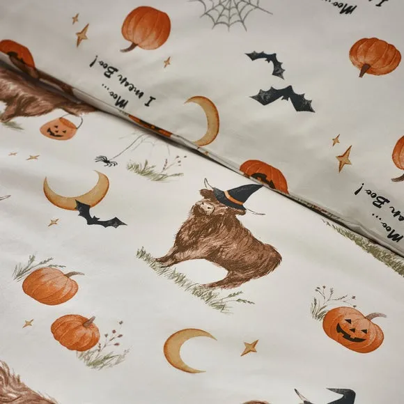 Catherine Lansfield Halloween Highland Cow Polycotton Duvet Cover & Pillowcase Set 4