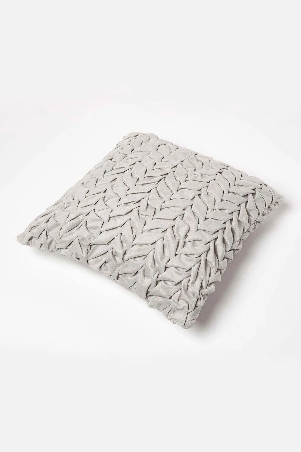Homescapes Grace Pleated Velvet Cushion in Grey 5