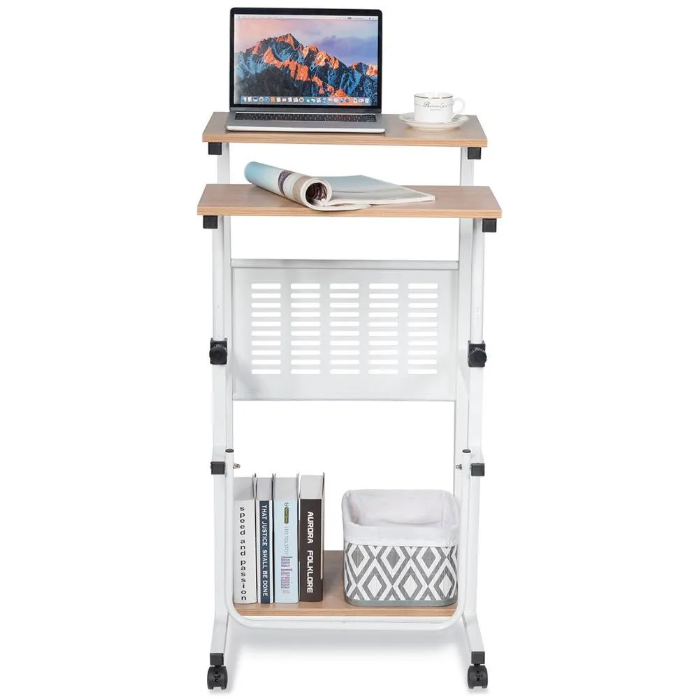 Costway 2 in 1 Adjustable Computer Desk Office PC Desk Movable Workstation in Natural 6