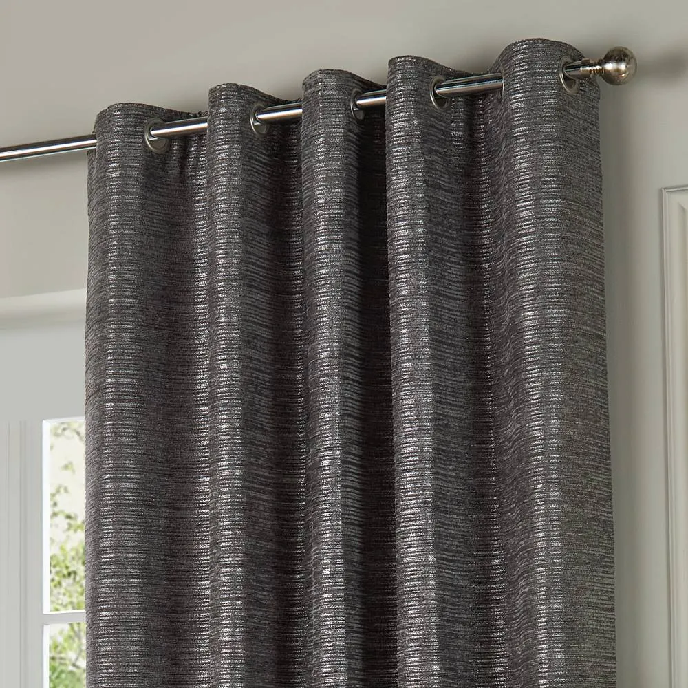 Paoletti Jupiter Chenille Jacquard Eyelet Curtain Pair in Grey 3