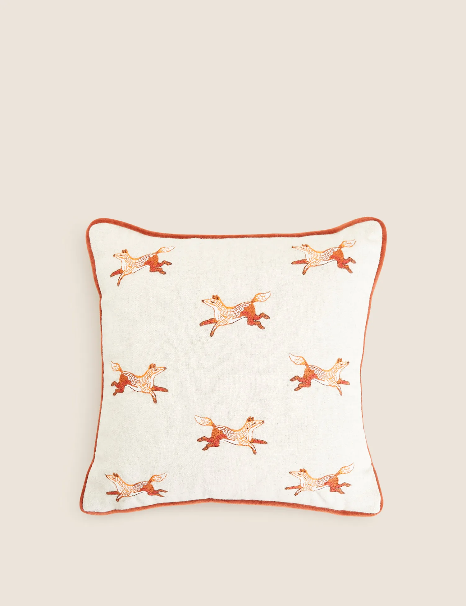M&S Cotton Rich Fox Small Embroidered Cushion