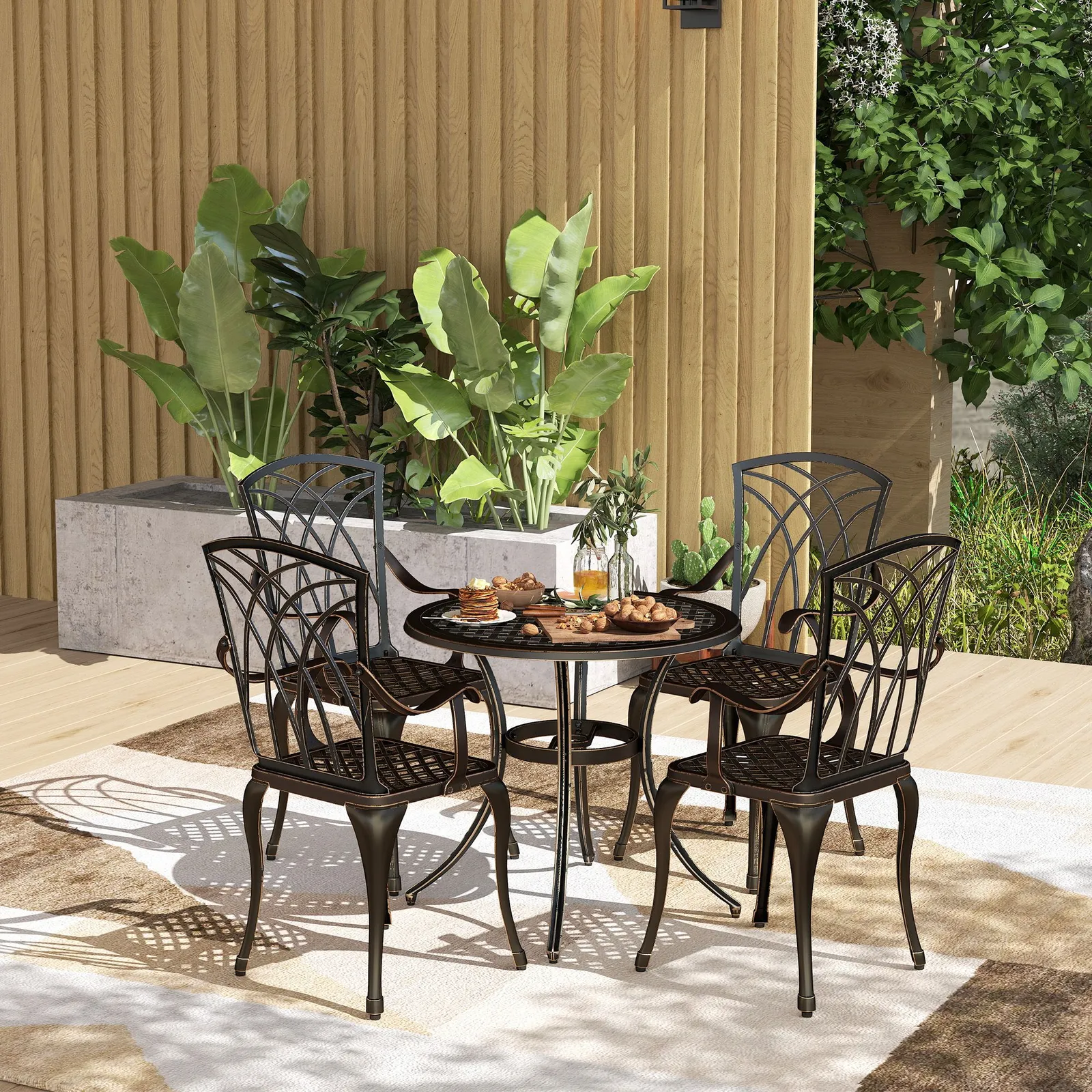 OUTSUNNY 5 PCs Garden Dining Set, Garden Furniture Set, Bronze Tone