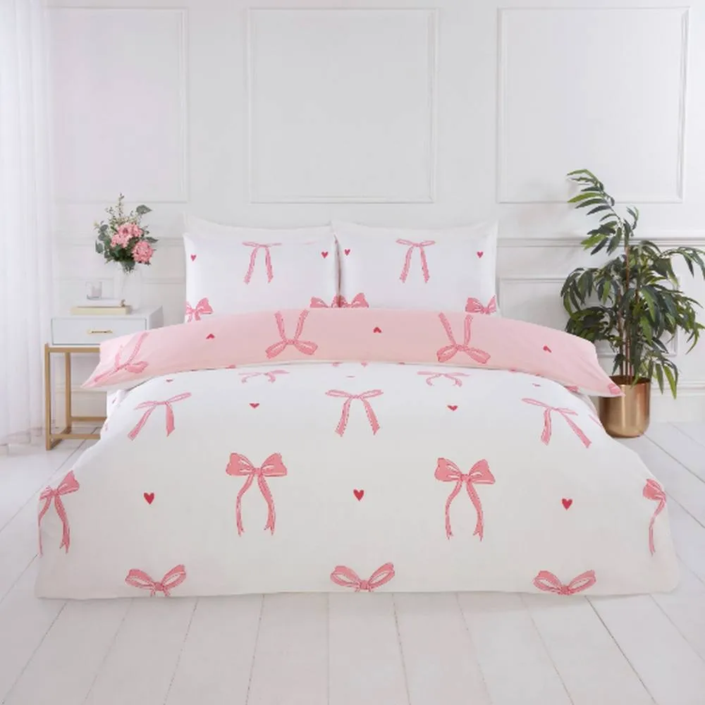 Rapport Home Bows Microfibre Duvet Cover Set with Pillowcase in Pink
