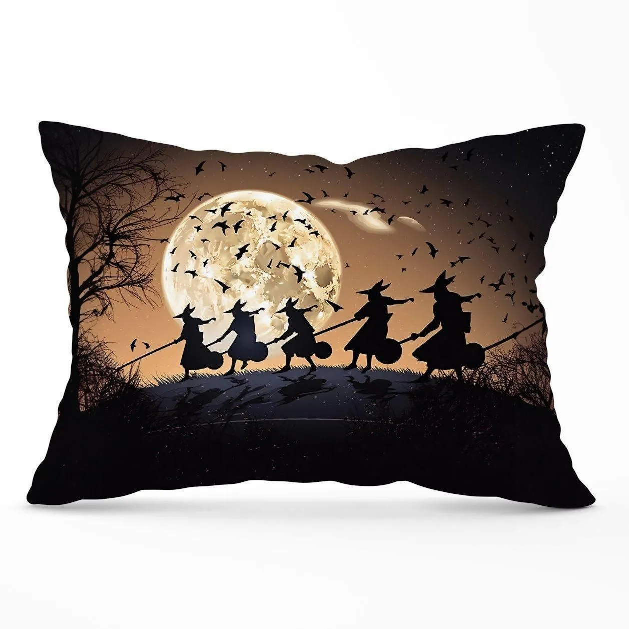 Warren Reed - Designer A Group Of Witches Riding Broomsticks Cushions in Brown