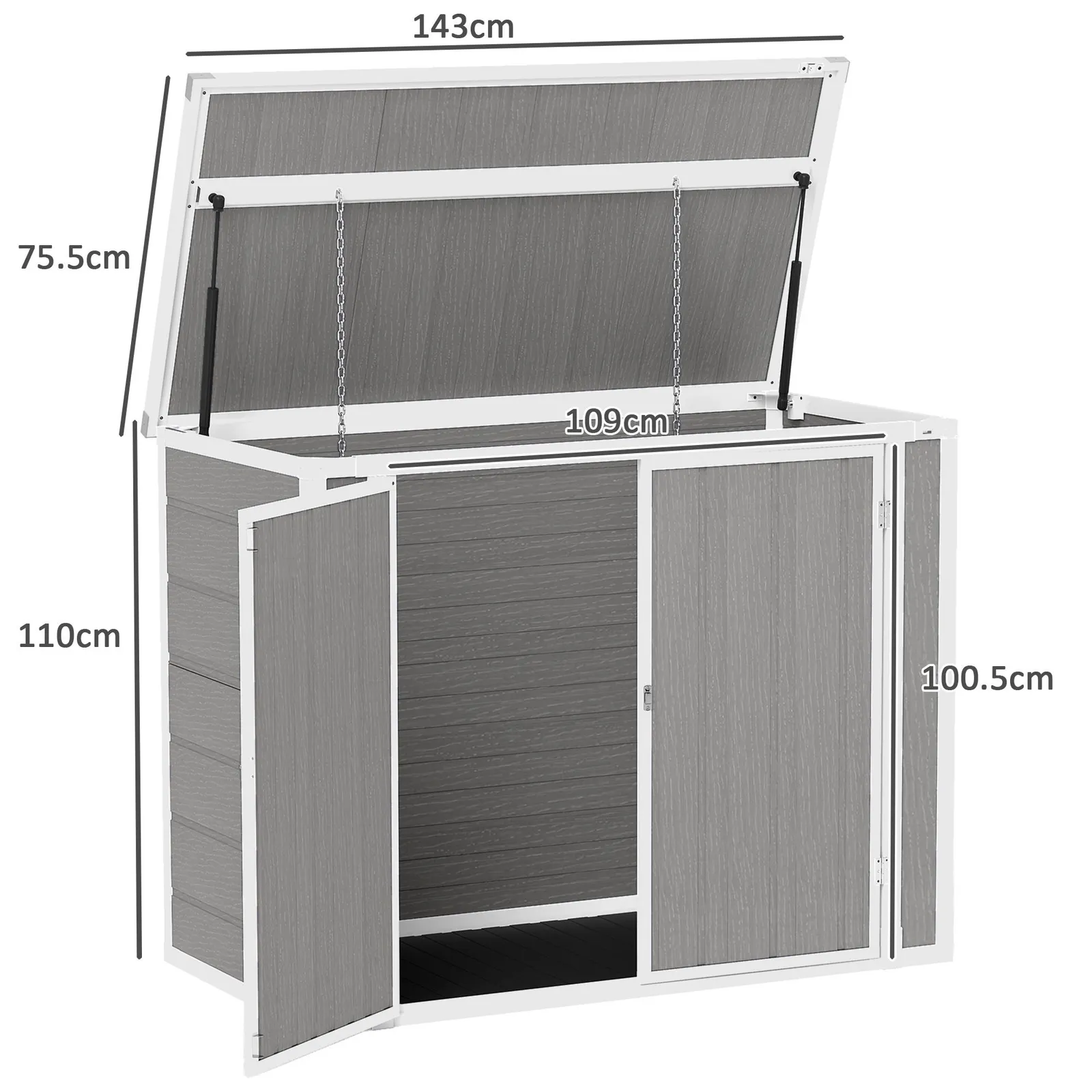 OUTSUNNY 4.7 x 2.5FT Lockable Garden Shed, Double Bin Storage Shed, Grey 3