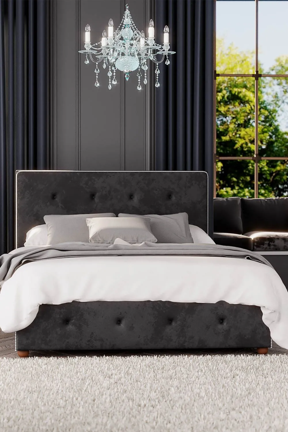 Laurence Llewelyn-Bowen Hesper Ottoman Storage Bed in Mirazzi Velvet Fabric, Custom Made in Black 2