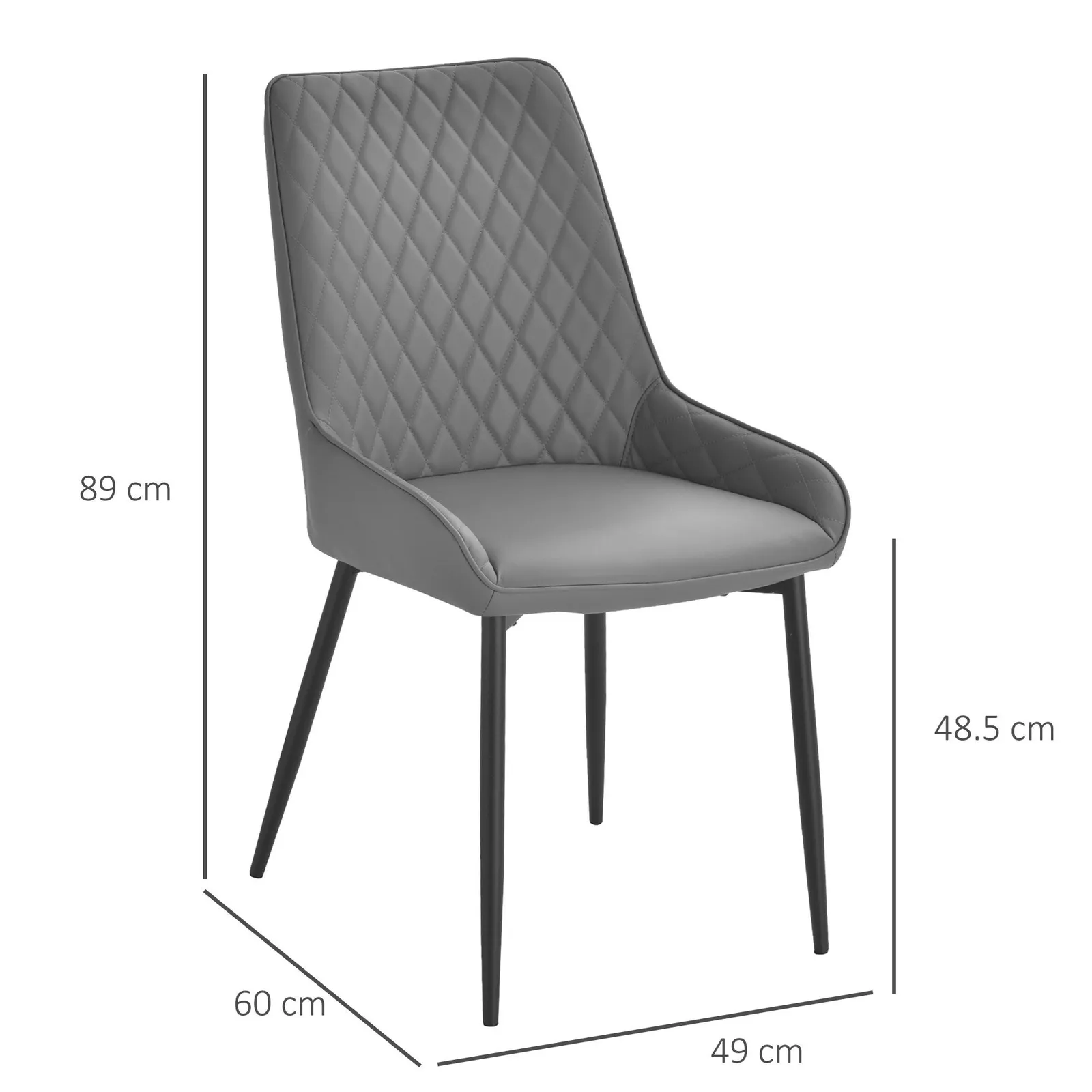 HOMCOM Set Of 2 Quilted PU Leather Dining Chairs w/ Metal Frame 4 Legs Executive Grey 3