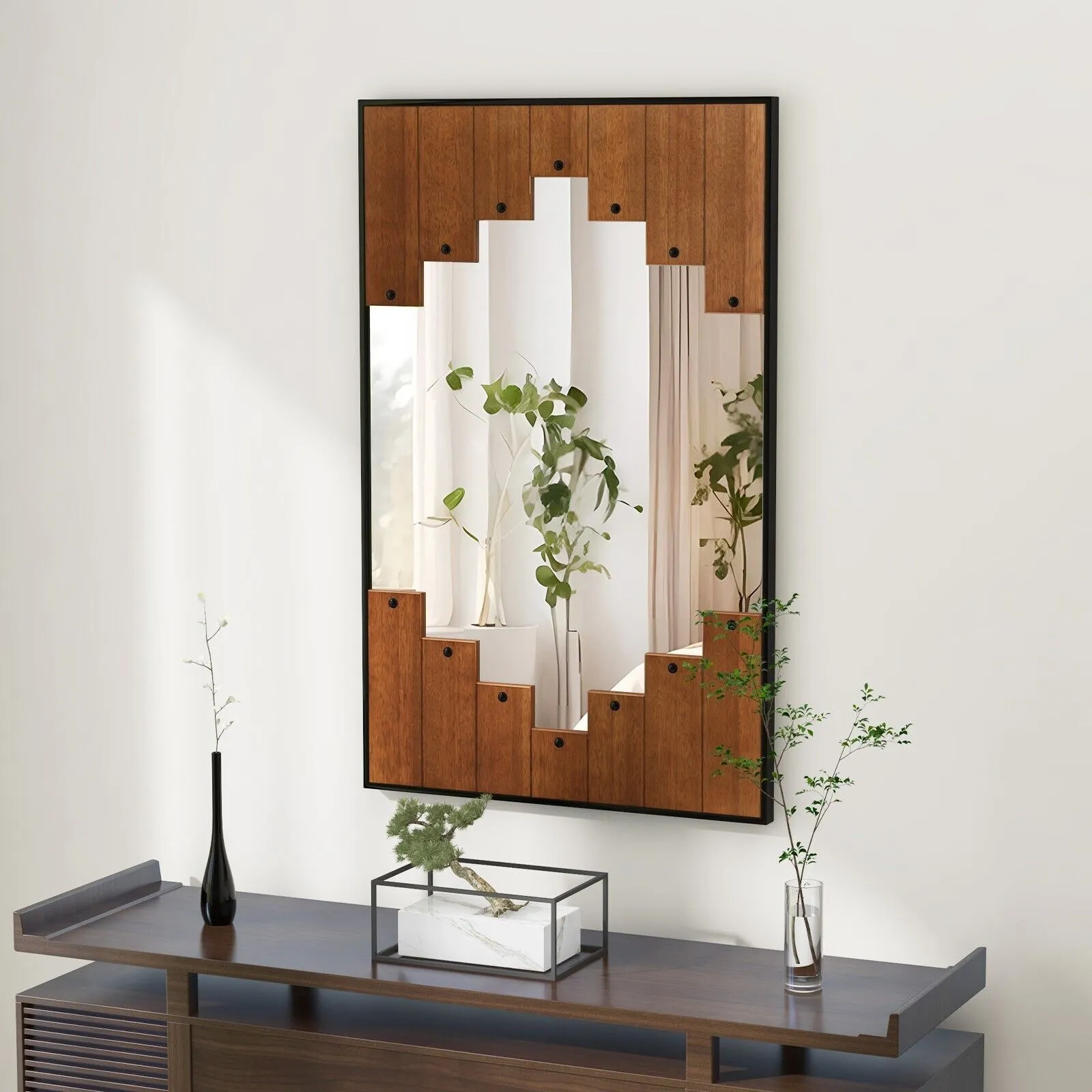 Costway Piano Key-Shaped Framed Decoration Rectangle Wall Mirror Makeup Vanity Mirror in Black 4