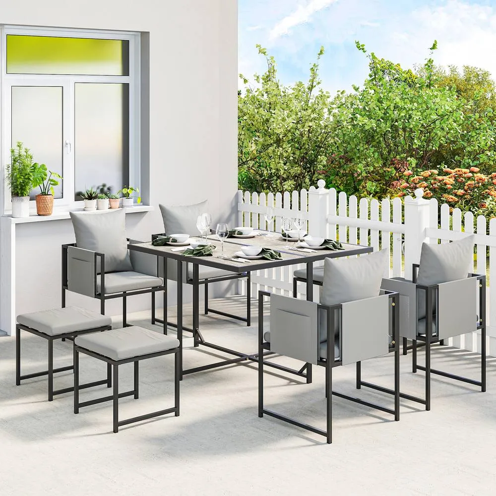 OUTSUNNY 8 Seater Garden Dining Set, Cube Garden Furniture with Cushions in Dark Grey