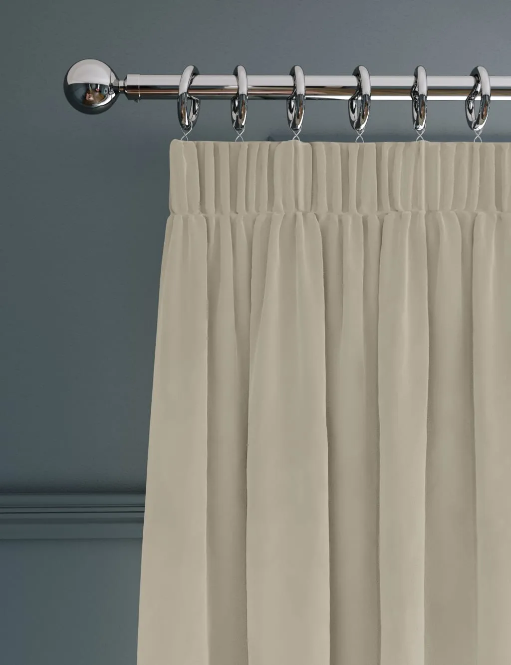 M&S Velvet Pencil Pleat Ultra Thermal Curtains Champagne