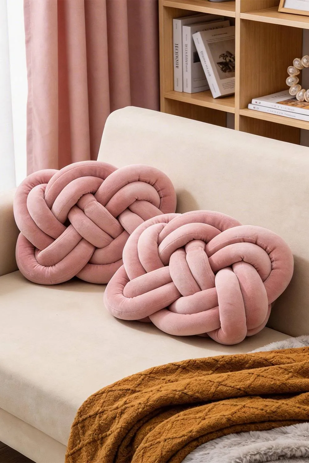Living and Home 2Pcs Unique Knot Design Throw Pillows for Home Decor in Pink