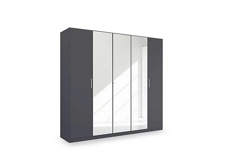 Impulse 226cm 5 Door Décor Hinged Wardrobe with 3 Mirror Doors - Metallic Grey